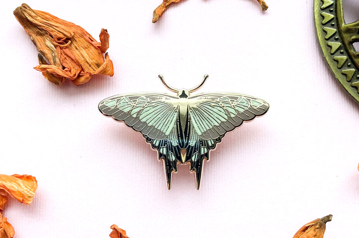 Glassy Bluebottle Butterfly (Graphium cloanthus) Enamel Pin