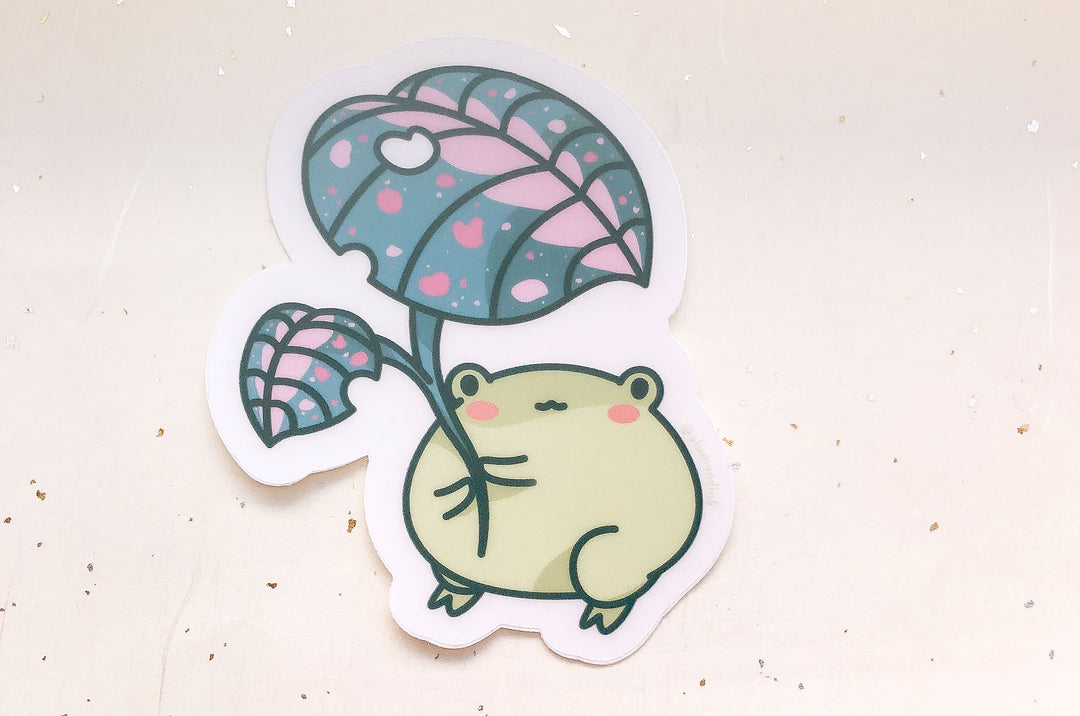 Gogo the Frog Leaf Umbrella Clear Vinyl Sticker