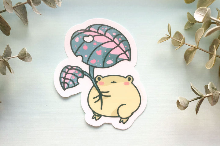 Gogo the Frog Leaf Umbrella Clear Vinyl Sticker