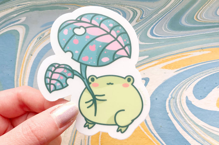 Gogo the Frog Leaf Umbrella Clear Vinyl Sticker