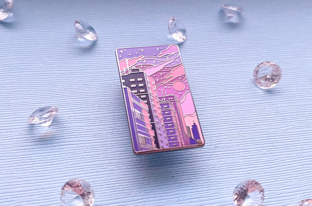 Halcyon Sunset Retrowave Enamel Pin – Alum and Ink