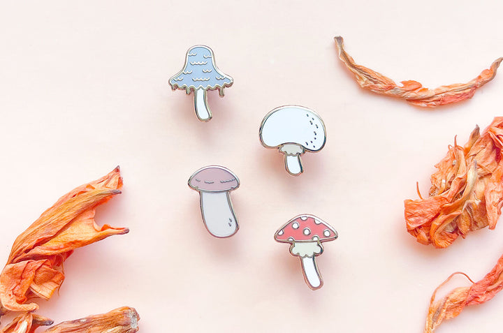 Mini Mushrooms Board Filler Enamel Pin Set