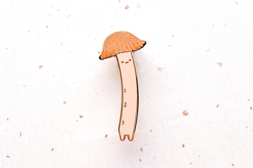 Chibi Orange Bonnet Mushroom (Mycena acicula) Enamel Pin