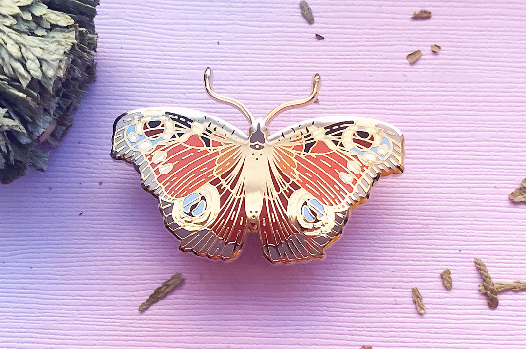 European Peacock Butterfly (Aglais io) Enamel Pin