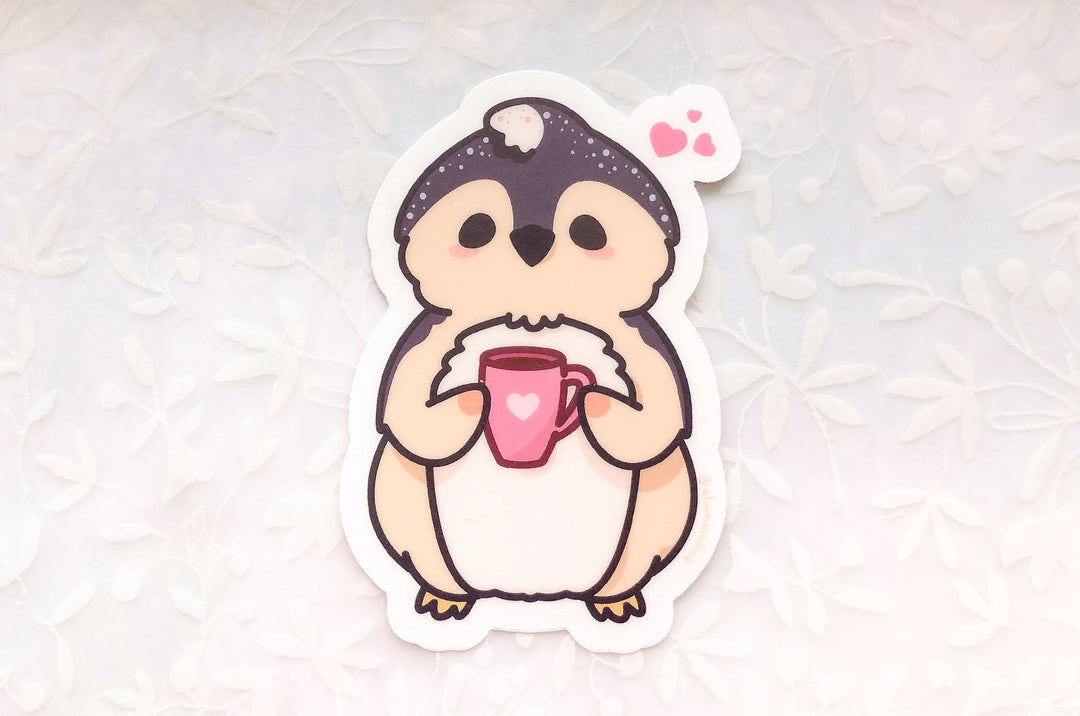 Cozy Penguin Clear Vinyl Sticker