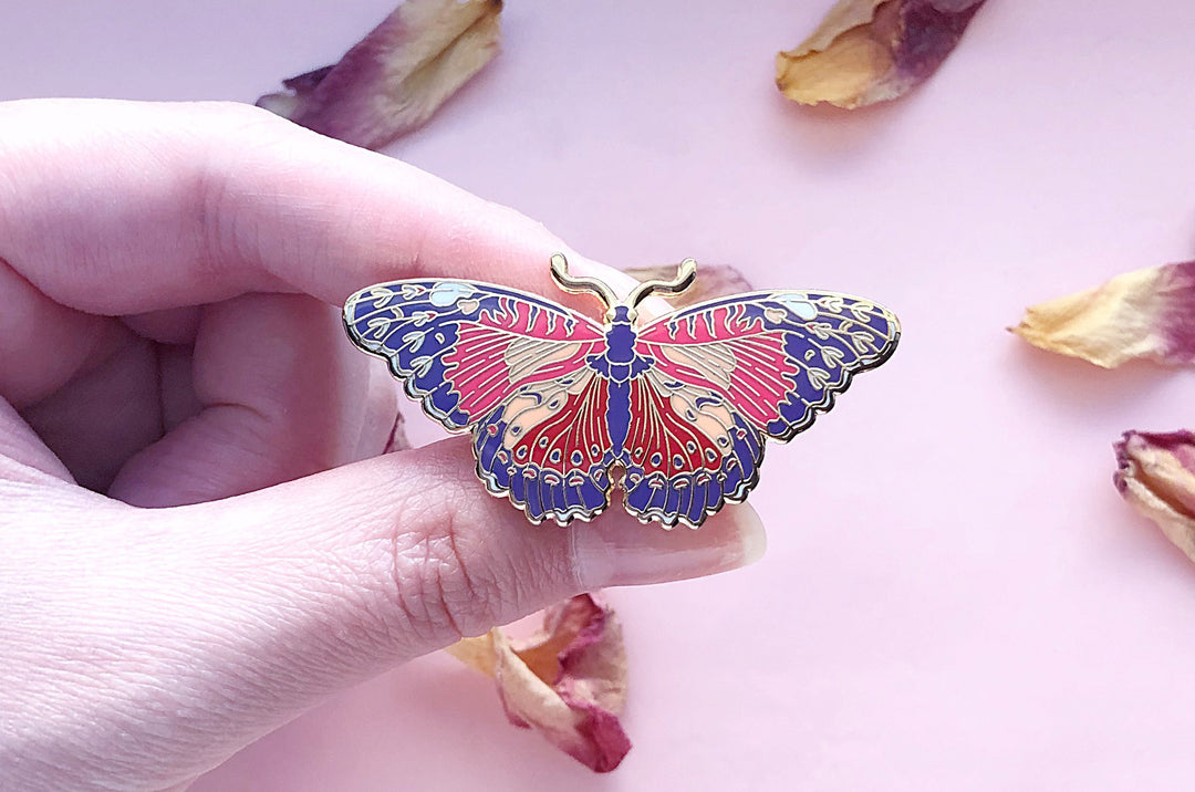 Red Lacewing Butterfly (Cethosia biblis) Enamel Pin