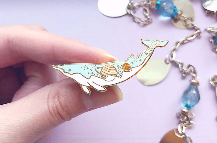 Sowerby's Beaked Whale Saturn and Titan Enamel Pin