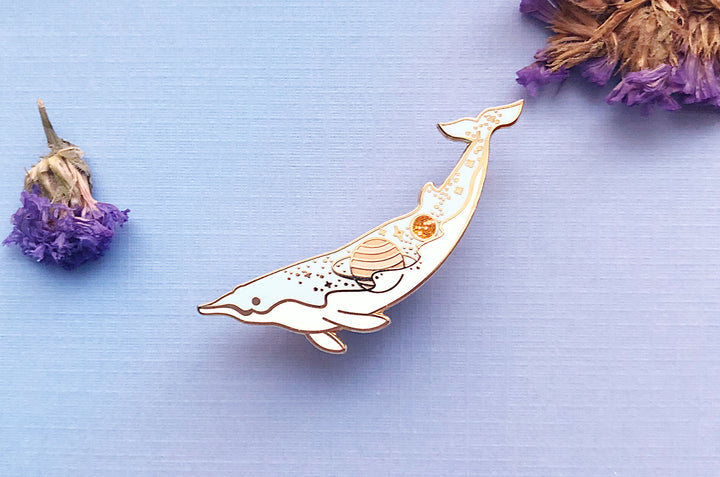 Sowerby's Beaked Whale Saturn and Titan Enamel Pin