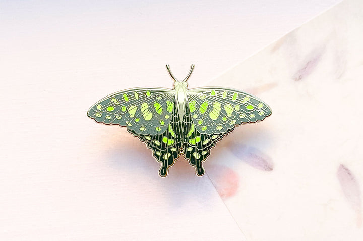 Spotted Jay Butterfly (Graphium agamemnon) Enamel Pin