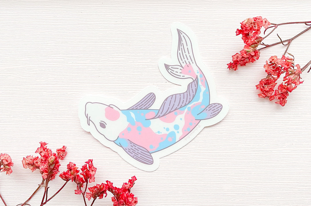 Vaporwave Colors Koi Clear Vinyl Sticker