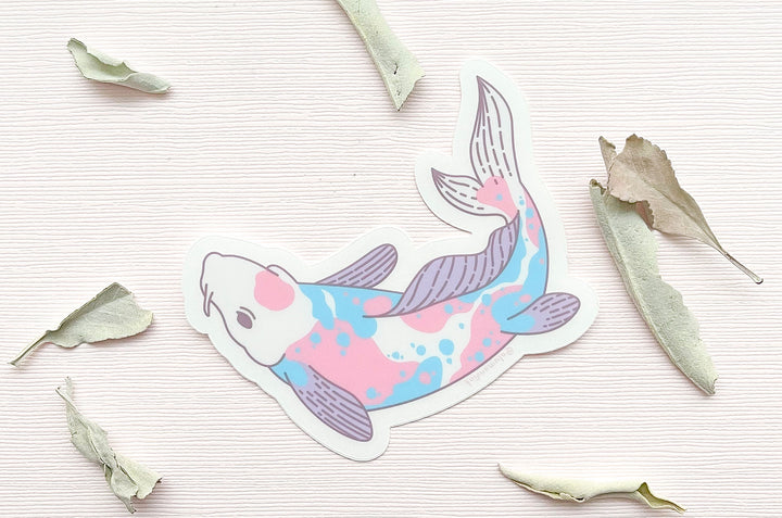 Vaporwave Colors Koi Clear Vinyl Sticker