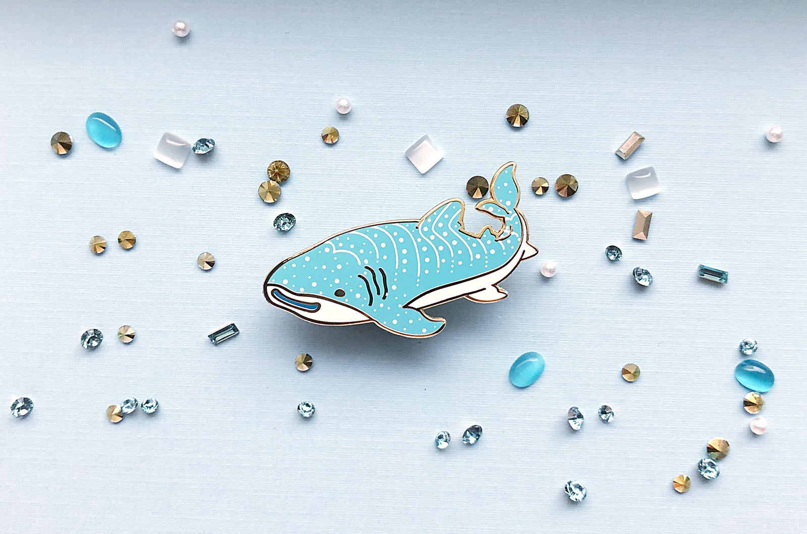 Happy Whale Shark Pin – Alum and Ink