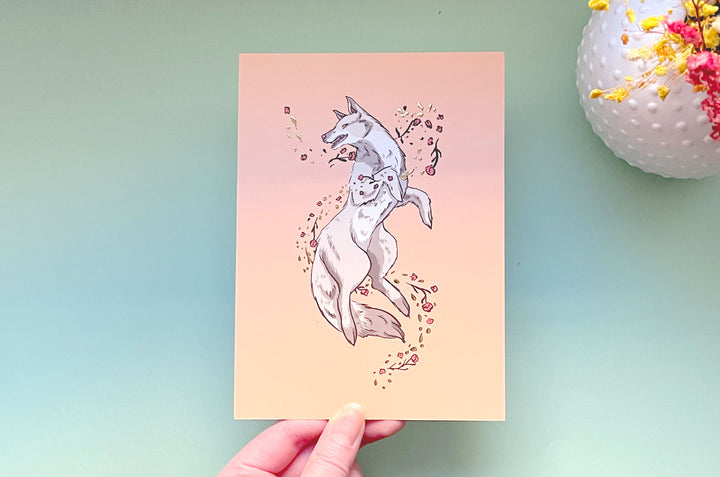 Wolf Floral Wind Art Print