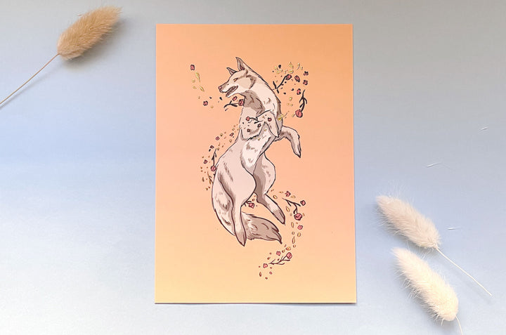 Wolf Floral Wind Art Print